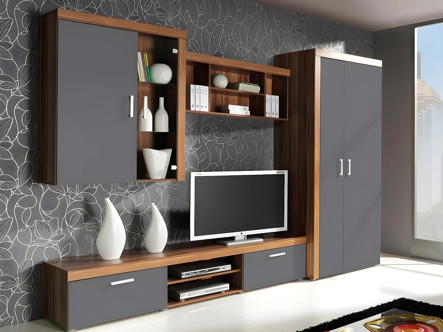 Armoire Cormiru 111, Prune|Graphite, 203x90x55cm, Portes d'armoire: Avec des charnières