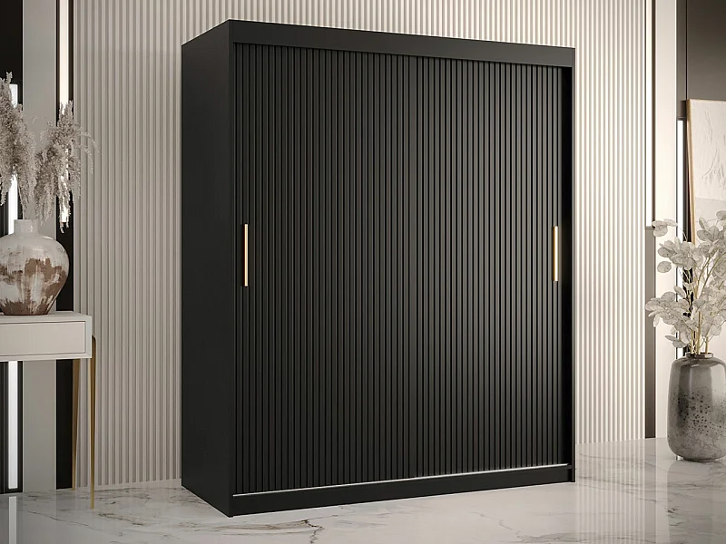 Armario Hartford 399, Negro, 200x150x62cm, Puertas de armario: Correderas
