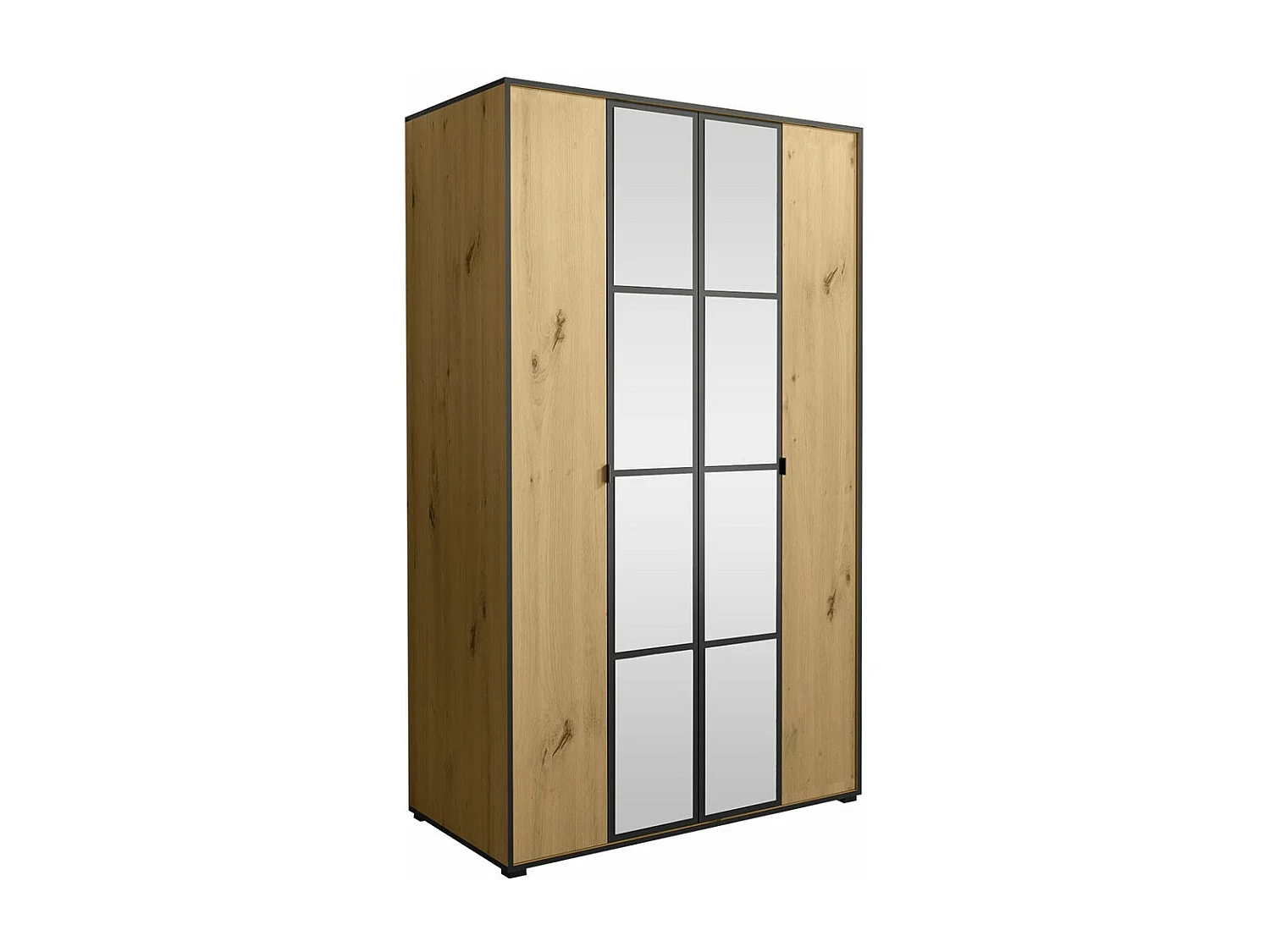 Armario Toledo 117, Negro|Roble Artisan, 206x120x65cm, Puertas de armario: Con bisagras