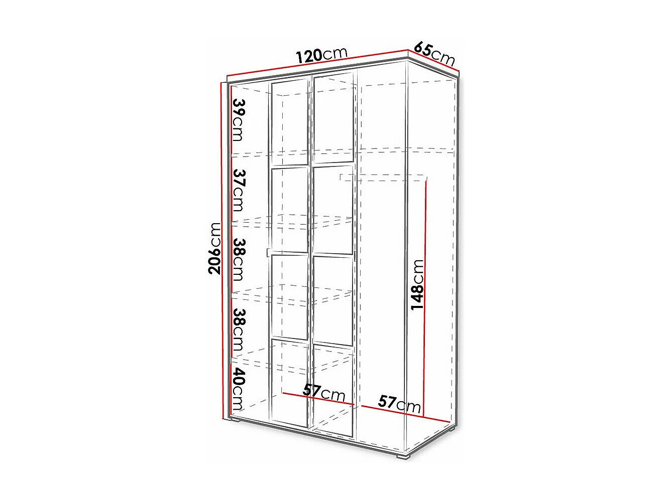 Armario Toledo 117, Negro|Roble Artisan, 206x120x65cm, Puertas de armario: Con bisagras