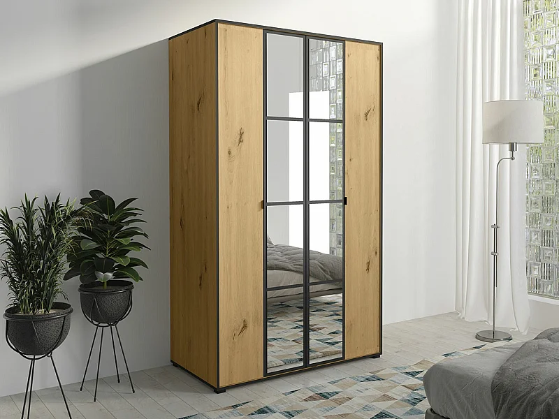 Armario Toledo 117, Negro|Roble Artisan, 206x120x65cm, Puertas de armario: Con bisagras