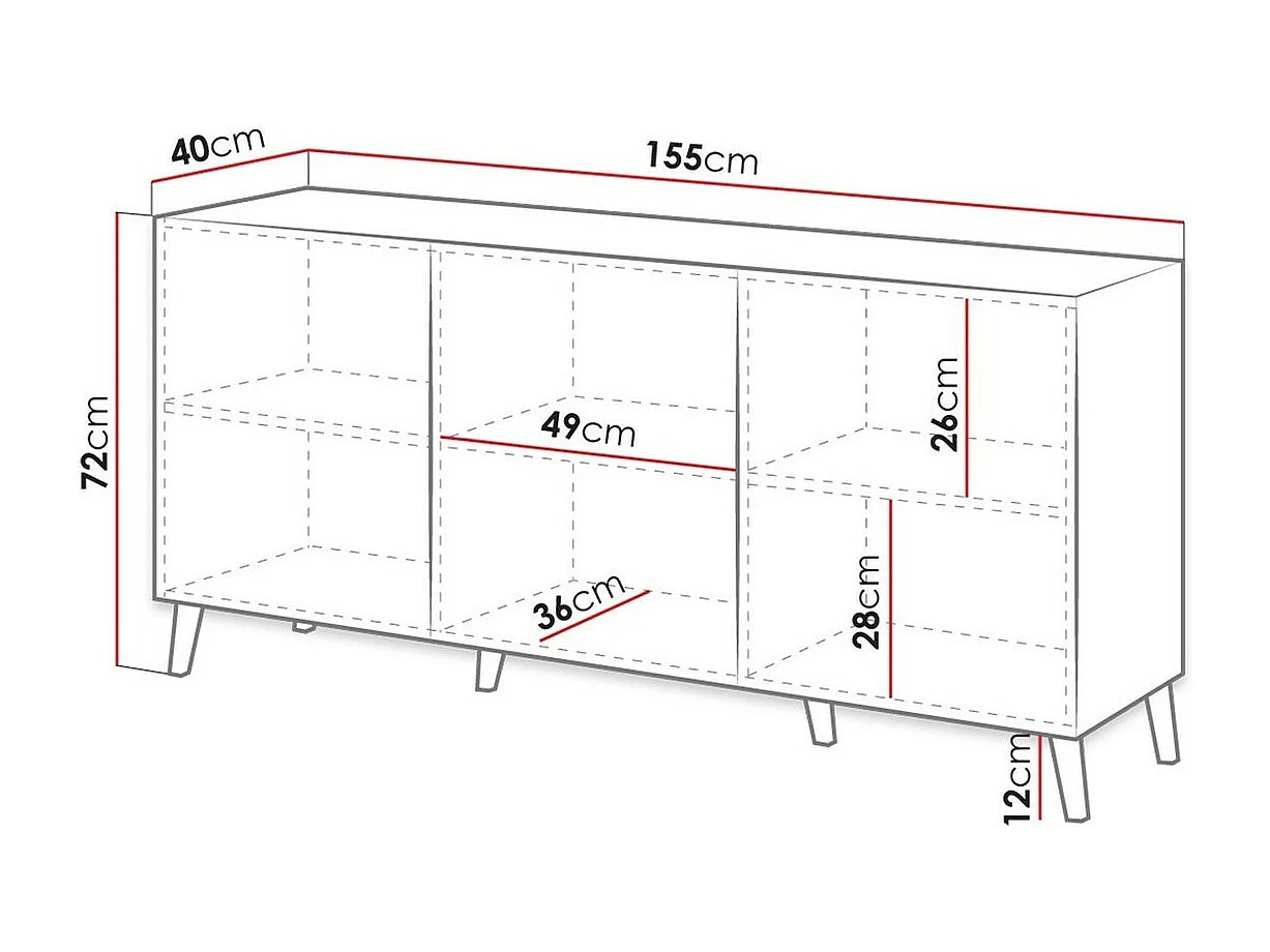 Aparador Charlotte 140, Negro, 72x155cm, Número de puertas: 340cm, Estanterías, MDF