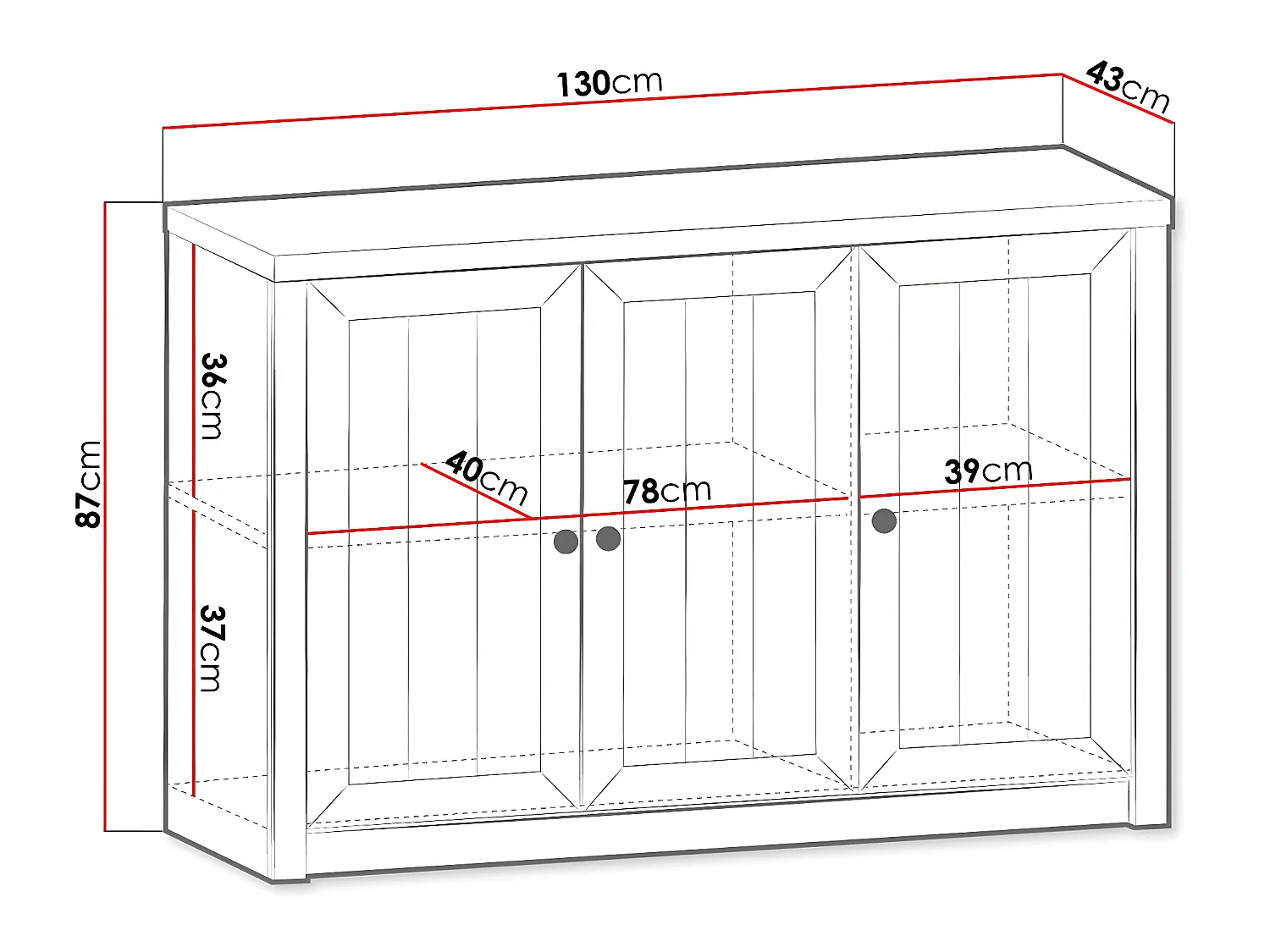 Aparador Ferdore 103, Roble de lefkada|Pino Anderson, 87x130cm, Número de puertas: 343cm