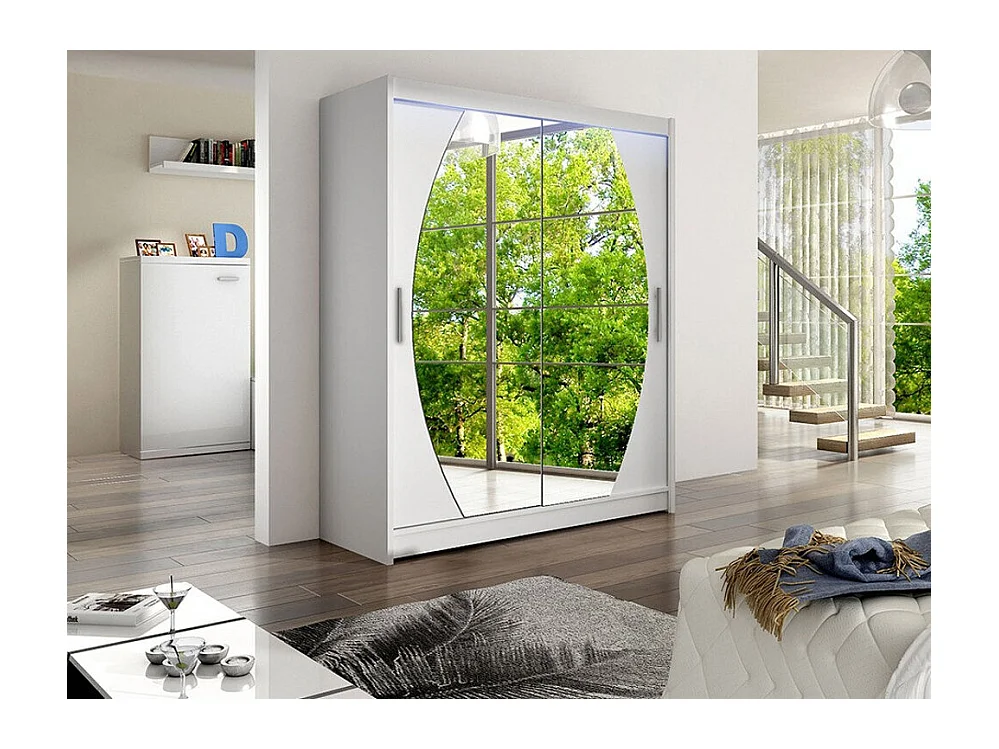 Armoire Closico 121, Blanc, 200x150x58cm, Portes d'armoire: Coulissantes