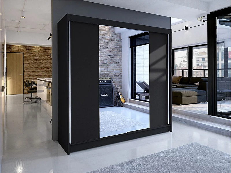 Armario Closico 138, Negro, 215x180x58cm, Puertas de armario: Correderas