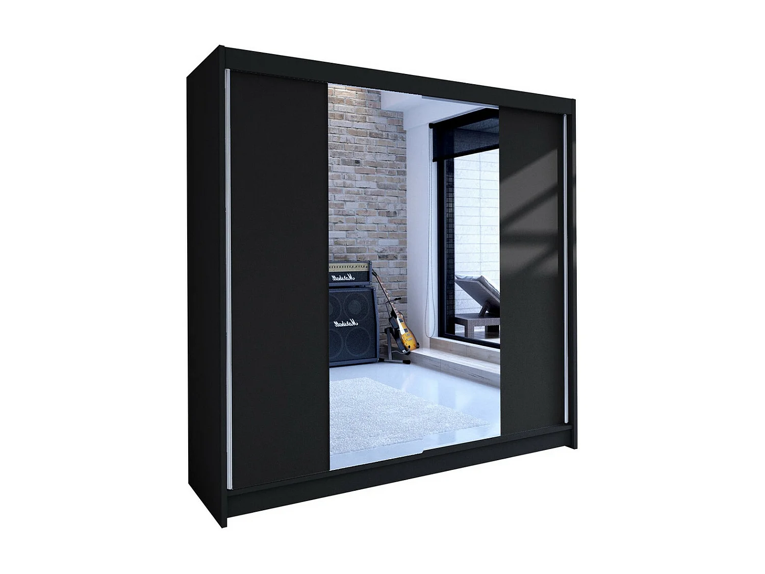 Armario Closico 138, Negro, 215x180x58cm, Puertas de armario: Correderas