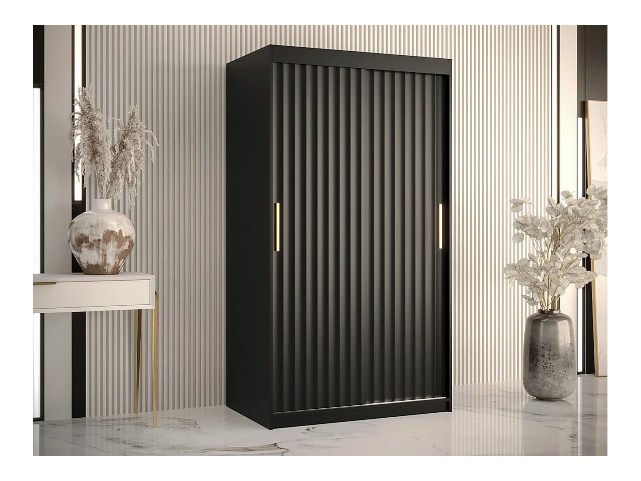 Armoire Hartford 334, Noir, 200x100x62cm, Portes d'armoire: Coulissantes