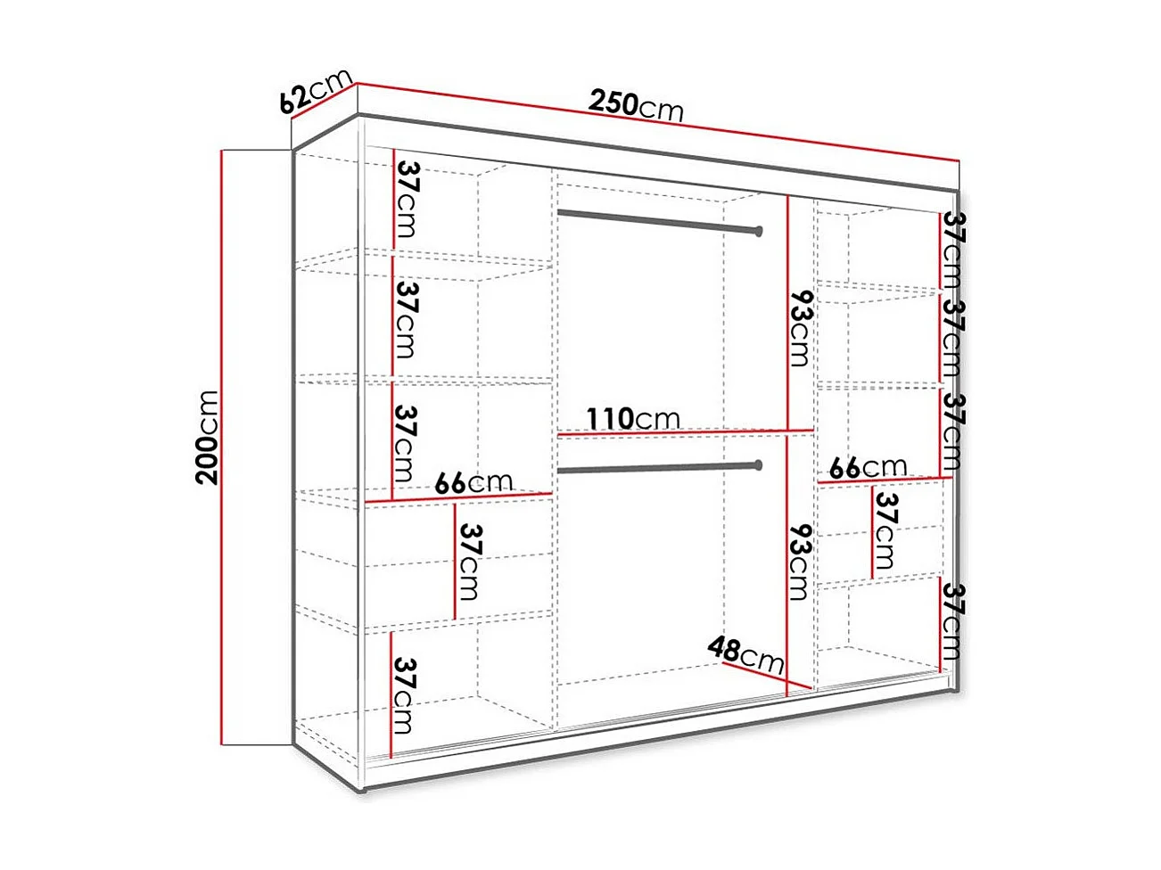 Armadio Hartford 245, Nero opaco|Marmo nero, 200x250x62cm, Porte armadi: Scorrevoli