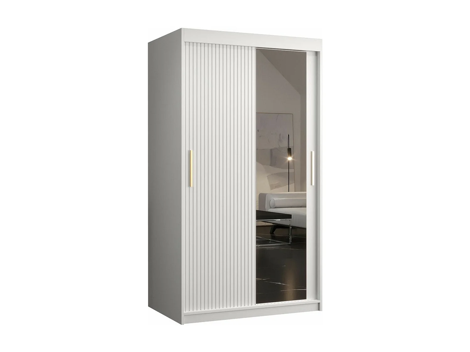 Armoire Elblaru 101, Blanc, 200x100x62cm, Portes d'armoire: Coulissantes