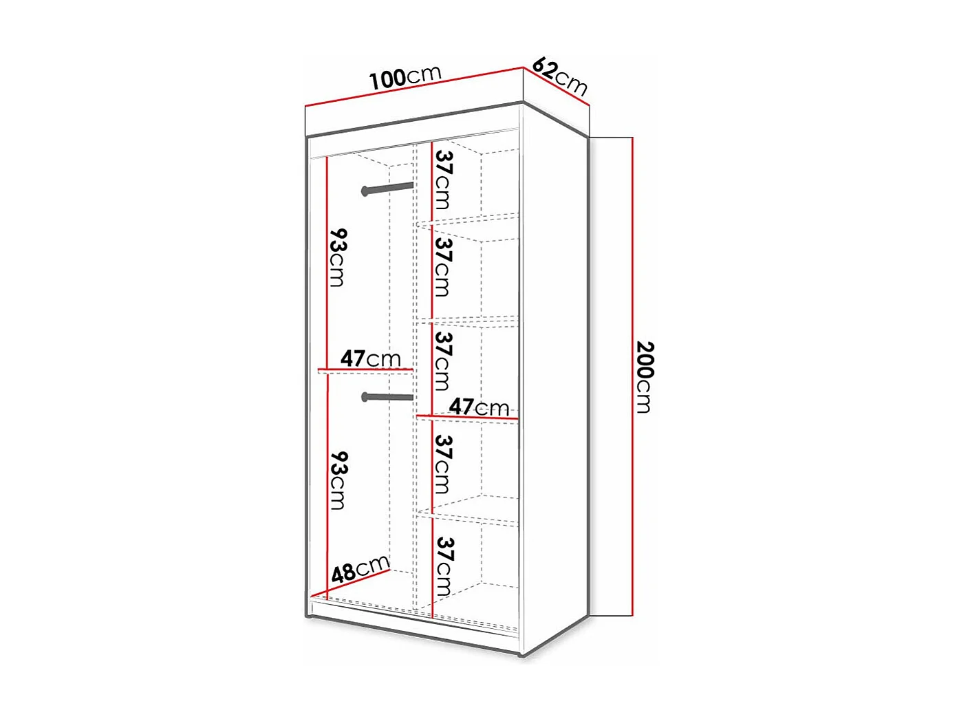 Armoire Elblaru 101, Blanc, 200x100x62cm, Portes d'armoire: Coulissantes
