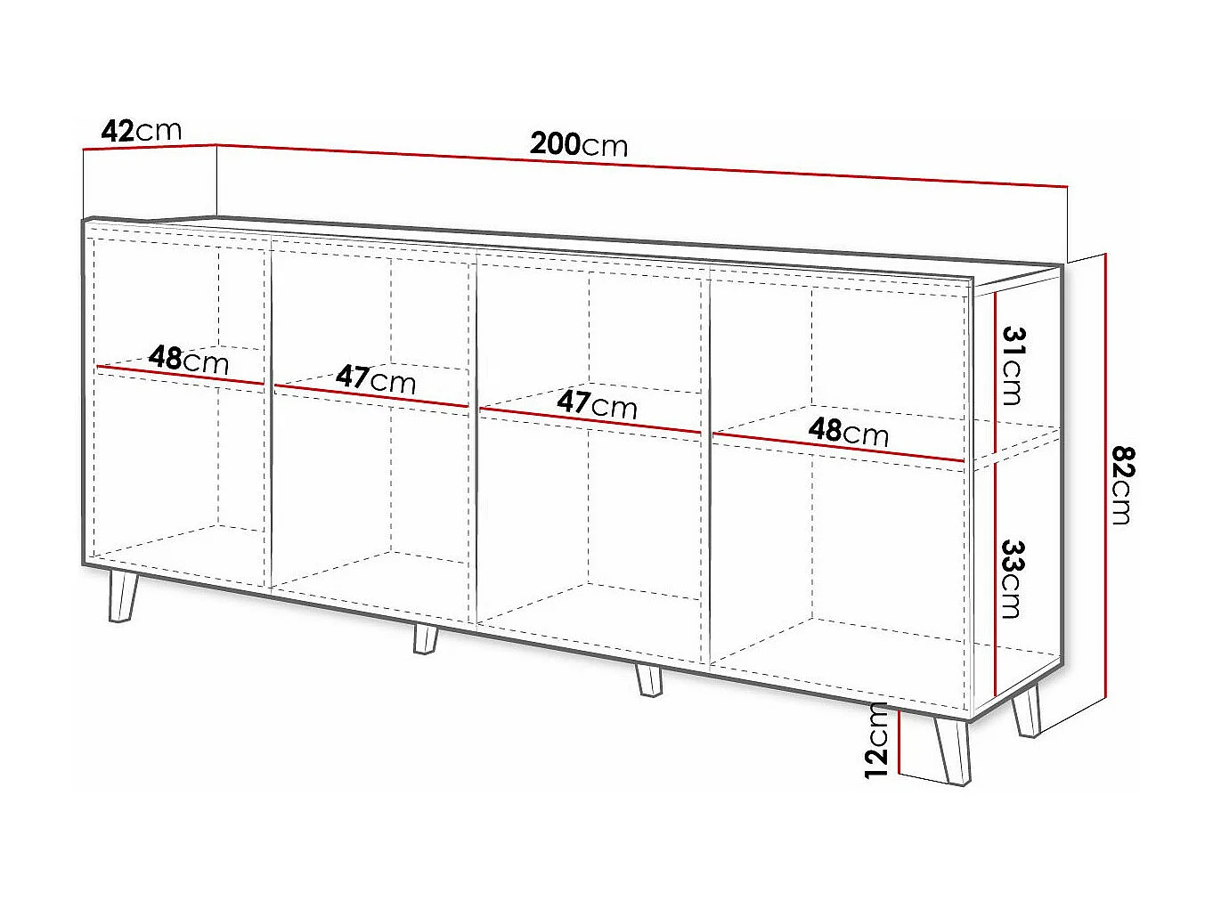 Aparador Charlotte 173, Blanco, 82x200cm, Número de puertas: 442cm