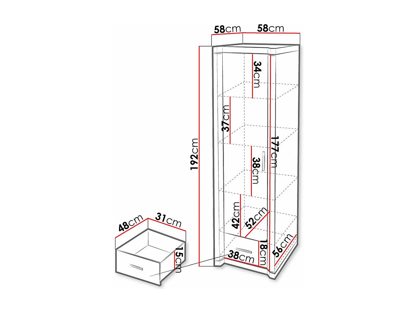 Armadio Lorelie 117, Sonoma quercia, 192x58x58cm, Porte armadi: Battenti