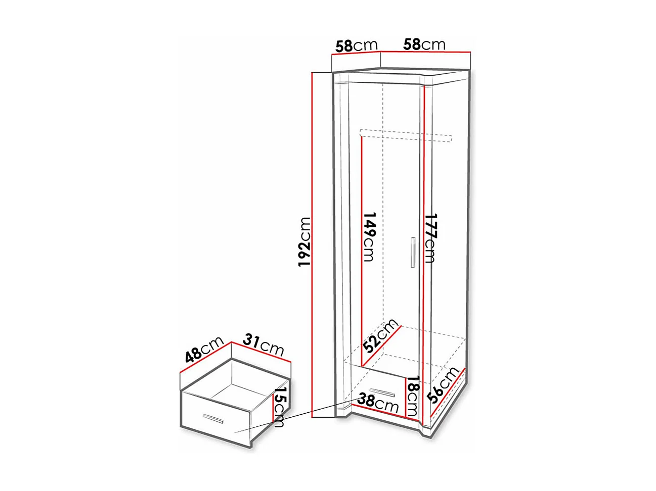 Armadio Lorelie 117, Sonoma quercia, 192x58x58cm, Porte armadi: Battenti