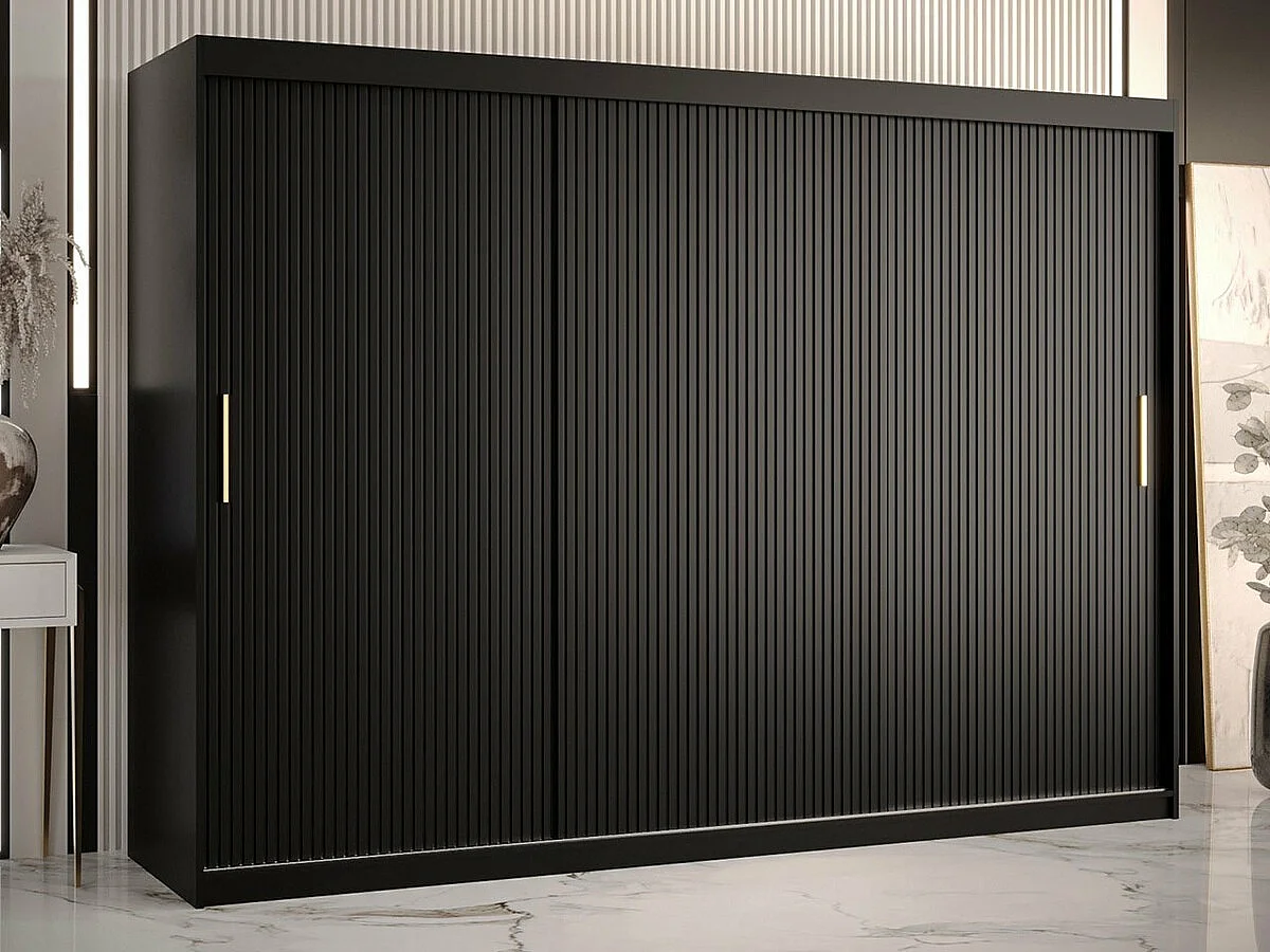 Armoire Elblaru 102, Noir, 200x250x62cm, Portes d'armoire: Coulissantes