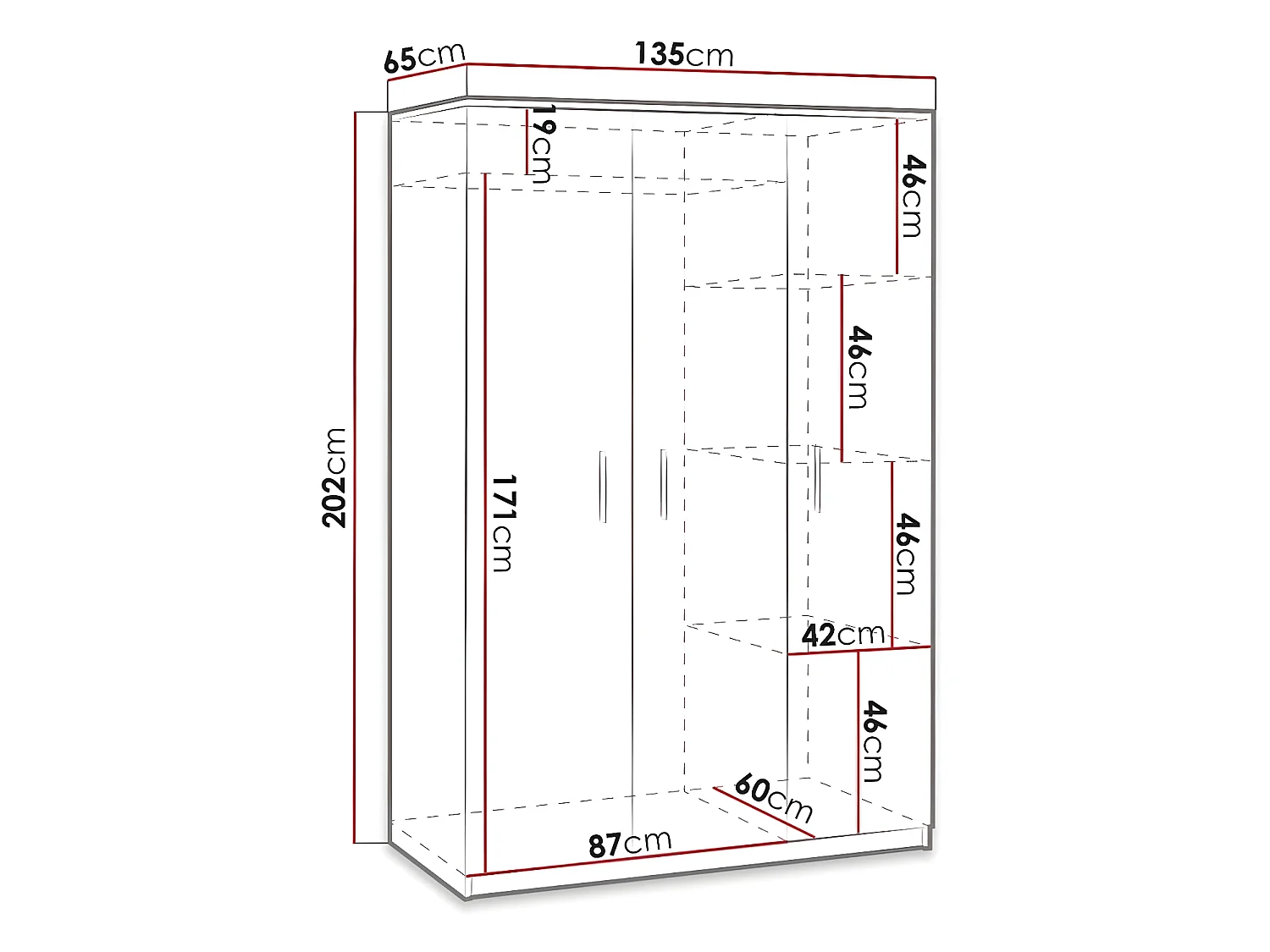 Armario Catromi 118, Roble del Monastery, 202x135x65cm, Puertas de armario: Con bisagras