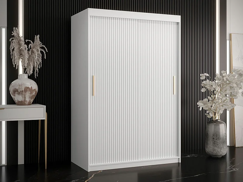 Armoire Hartford 398, Blanc, 200x120x62cm, Portes d'armoire: Coulissantes