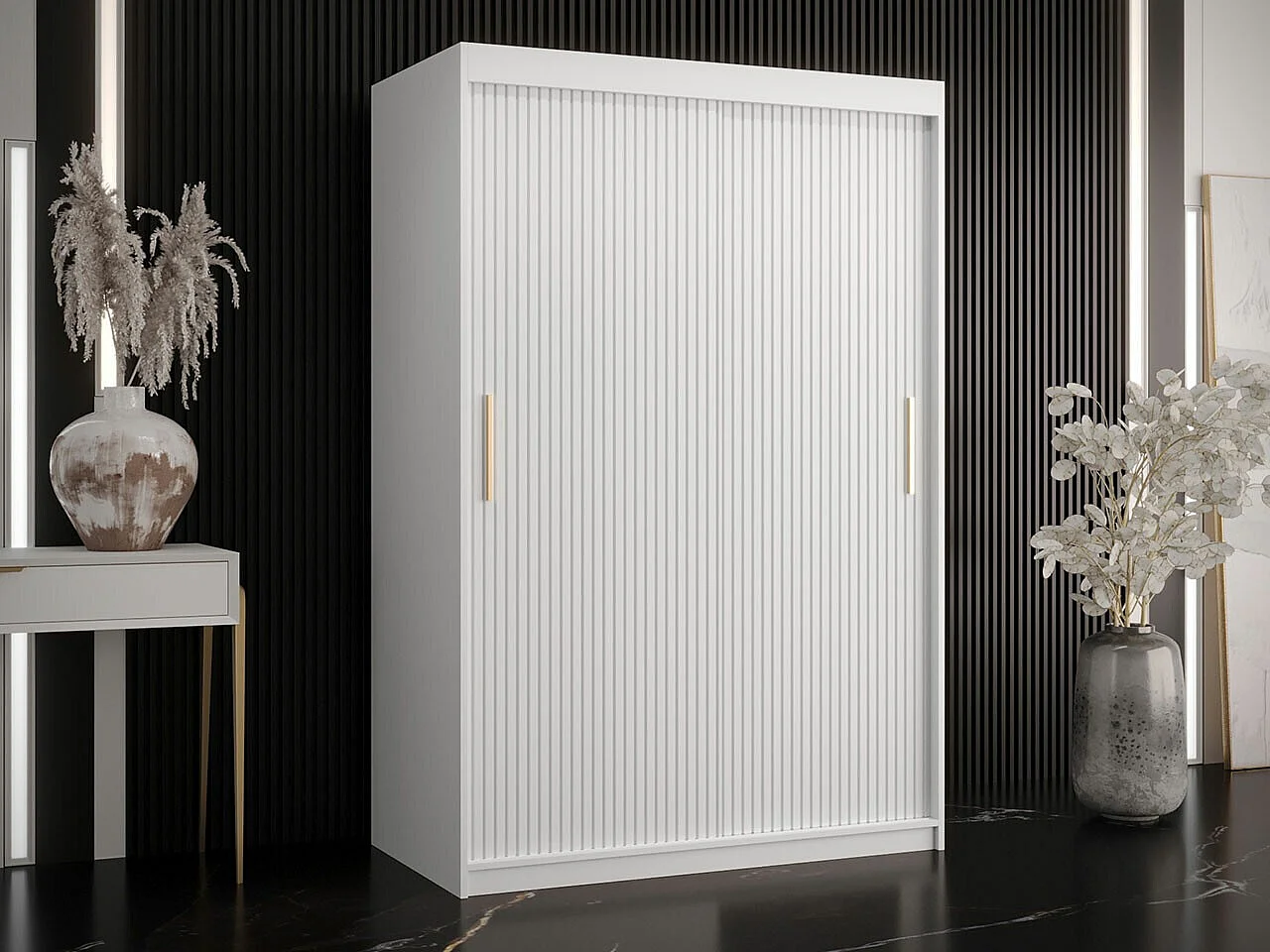 Armoire Hartford 398, Blanc, 200x120x62cm, Portes d'armoire: Coulissantes