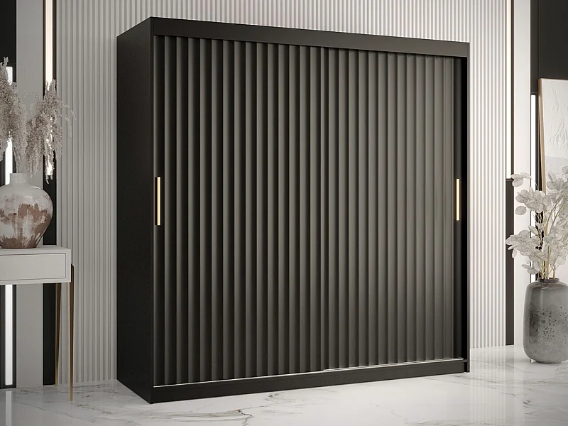 Armario Hartford 335, Negro, 200x180x62cm, Puertas de armario: Correderas