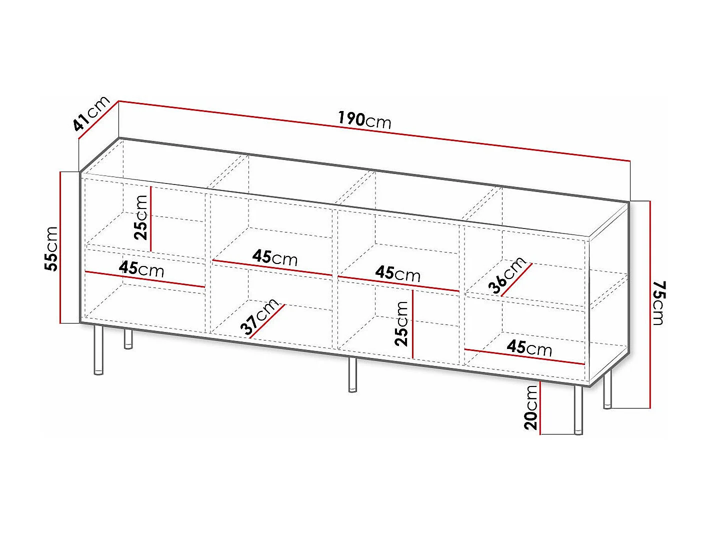 Aparador Charlotte 170, Negro|Blanco, 75x190cm, Número de puertas: 441cm