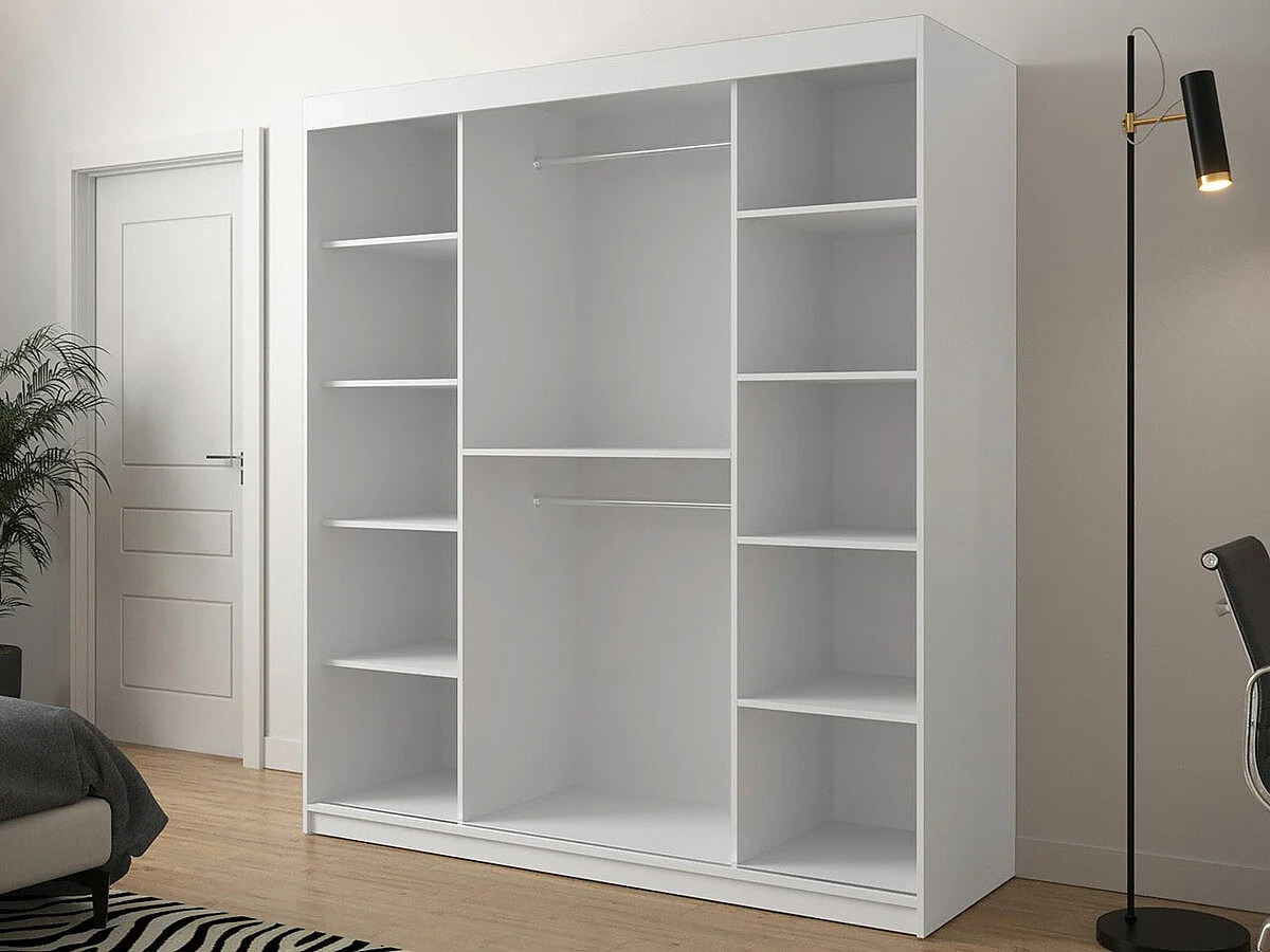 Armario Hartford 312, Blanco|Negro, 200x180x62cm, Puertas de armario: Correderas