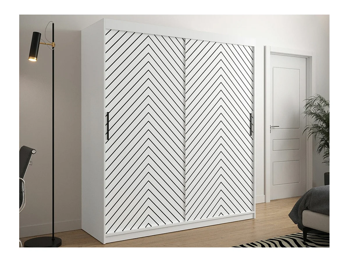 Armoire Hartford 312, Noir|Blanc, 200x180x62cm, Portes d'armoire: Coulissantes