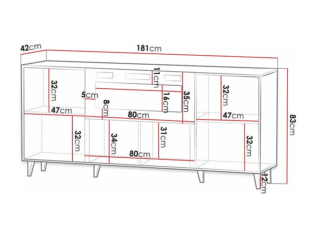 Aparador Remeta 106, Antracita|Negro, 83x181cm, Número de puertas: 342cm