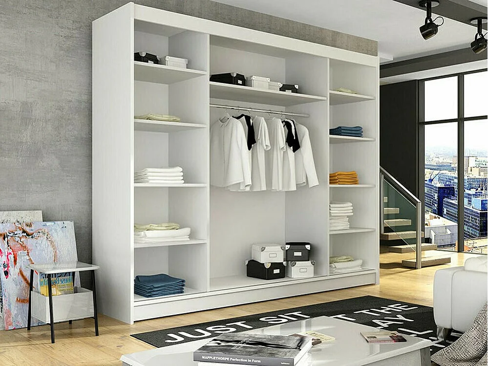 Armario Closico 130, Blanco, 215x250x58cm, Puertas de armario: Correderas