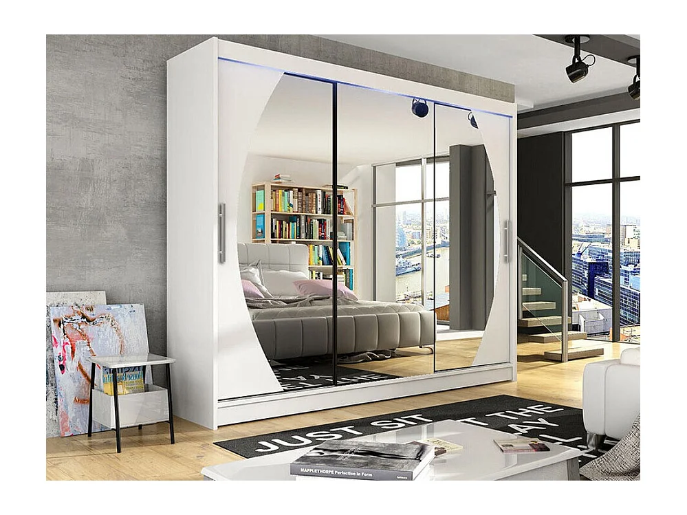Armoire Closico 130, Blanc, 215x250x58cm, Portes d'armoire: Coulissantes