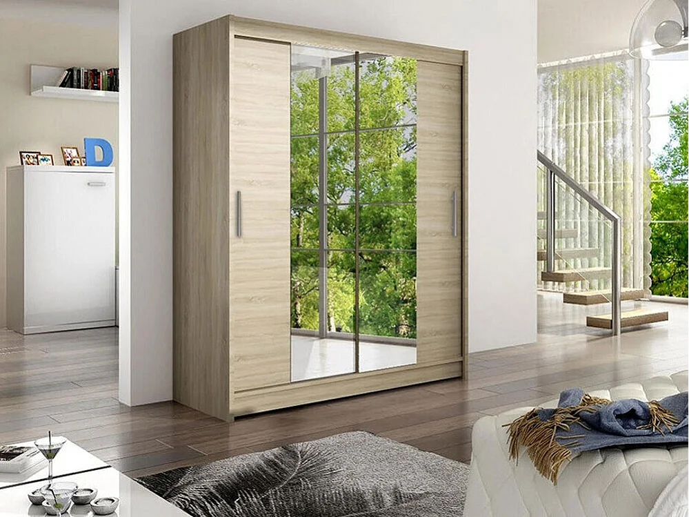 Armadio Closico 132, Sonoma quercia, 200x150x58cm, Porte armadi: Scorrevoli