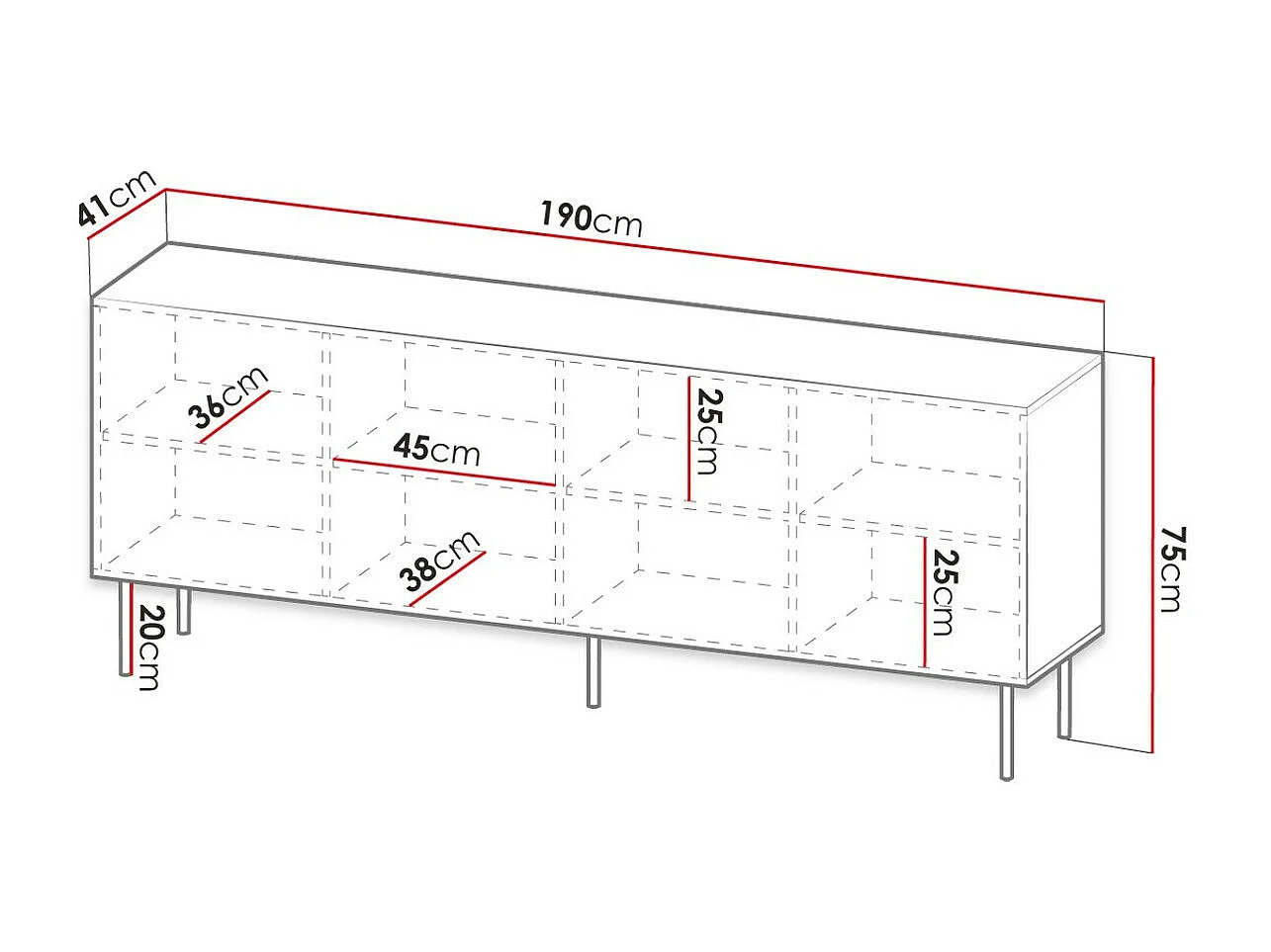 Aparador Lorelbo 101, Negro|Blanco, 75x190cm, Número de puertas: 441cm