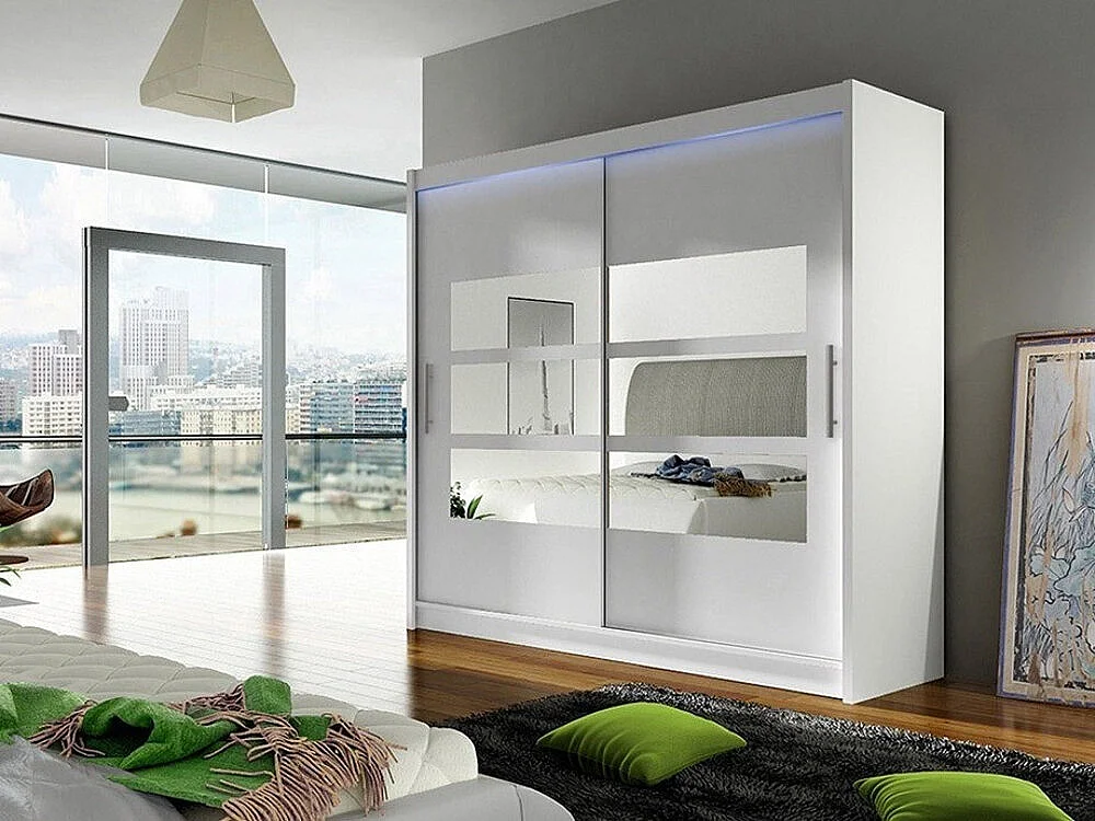 Armario Closico 101, Blanco, 215x180x58cm, Puertas de armario: Correderas