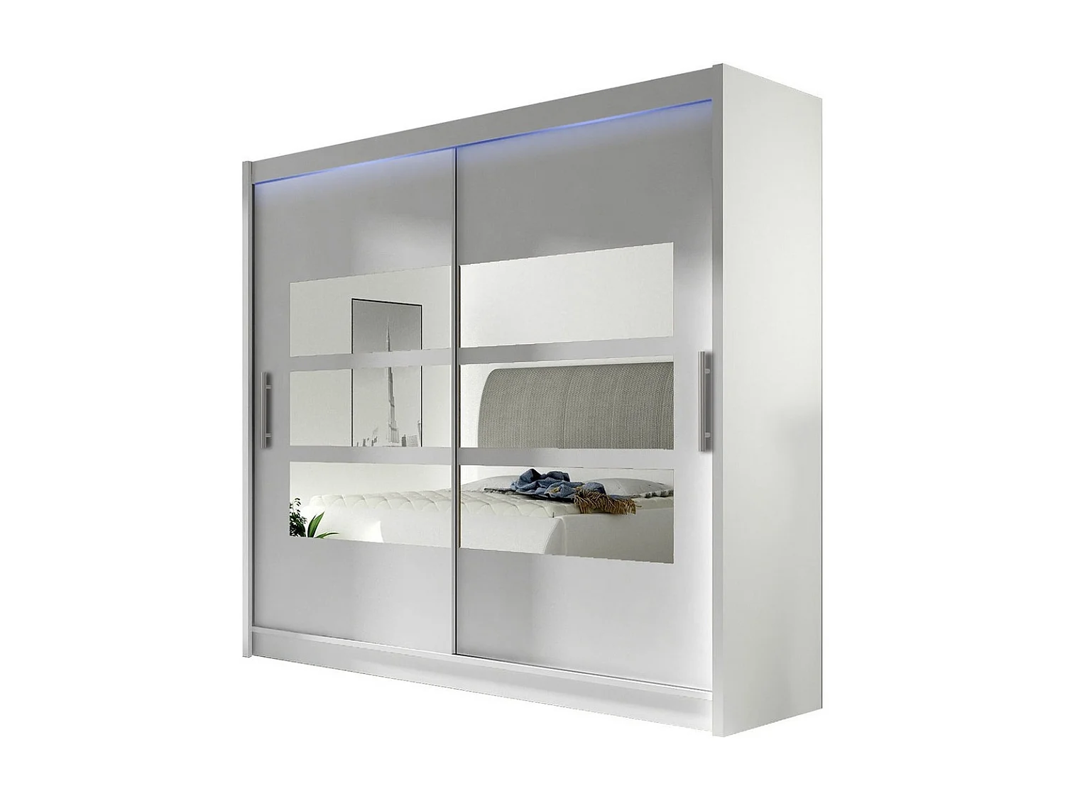 Armario Closico 101, Blanco, 215x180x58cm, Puertas de armario: Correderas