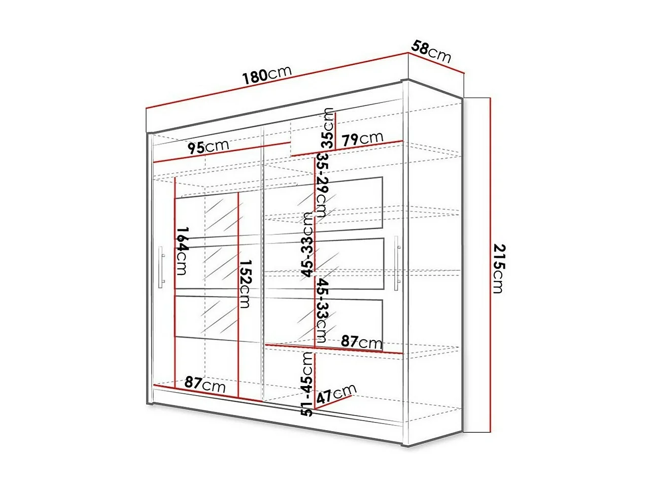 Armario Closico 101, Blanco, 215x180x58cm, Puertas de armario: Correderas