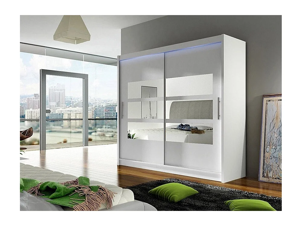 Armoire Closico 101, Blanc, 215x180x58cm, Portes d'armoire: Coulissantes