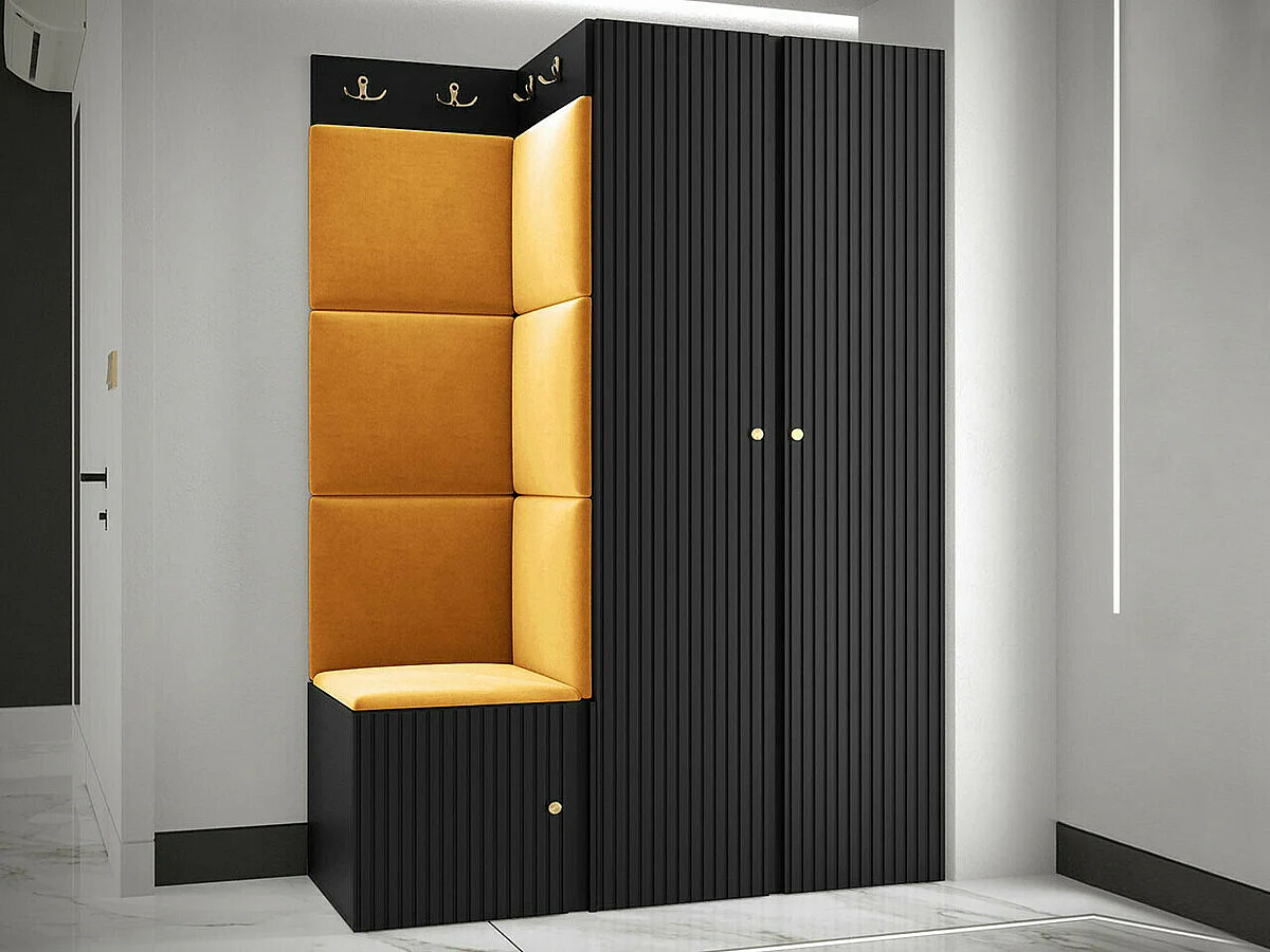 Armoire Hartford 395, Noir, 186x74x44cm, Portes d'armoire: Avec des charnières