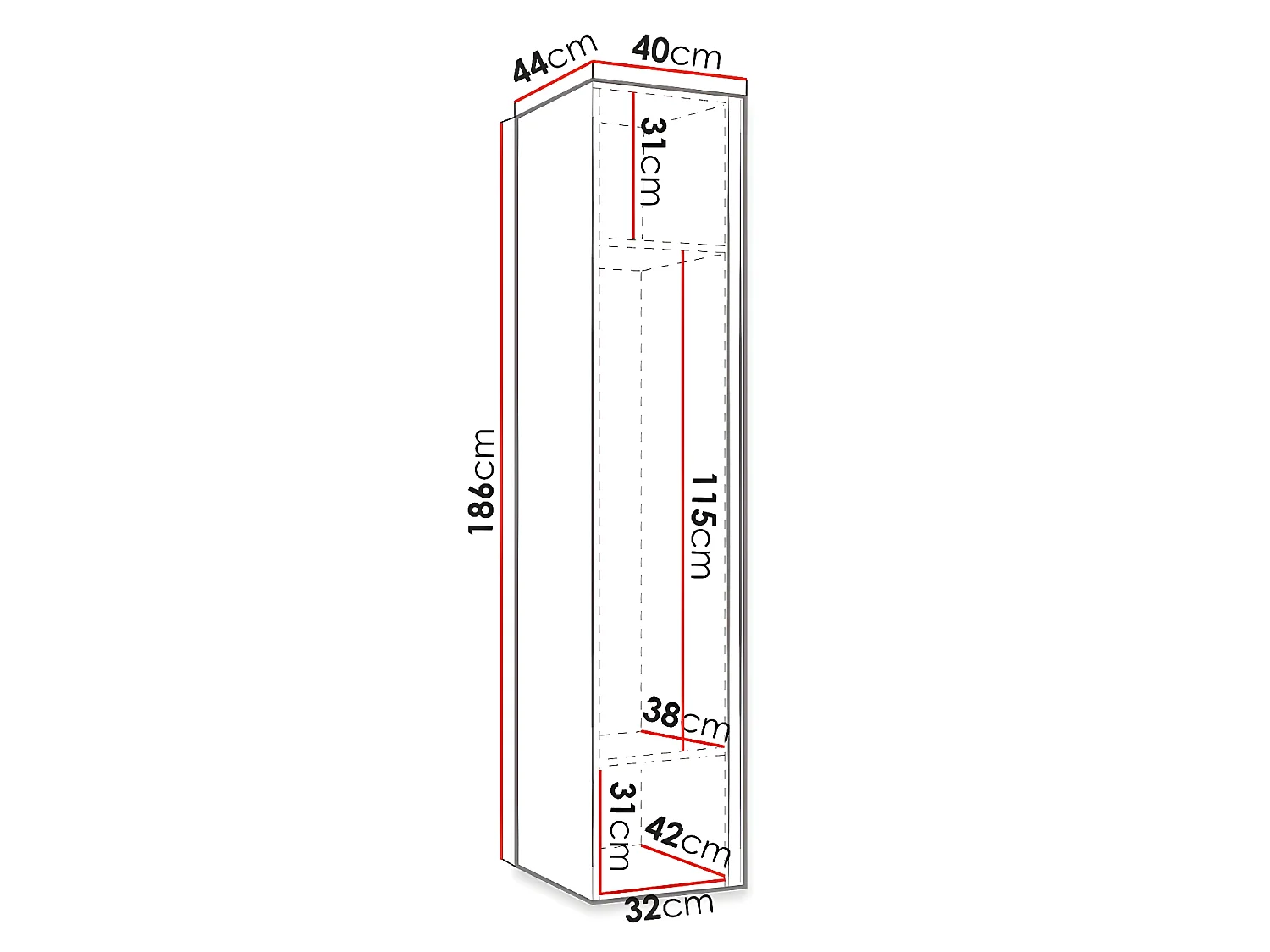 Armoire Hartford 389, Noir, 186x40x44cm, Portes d'armoire: Avec des charnières