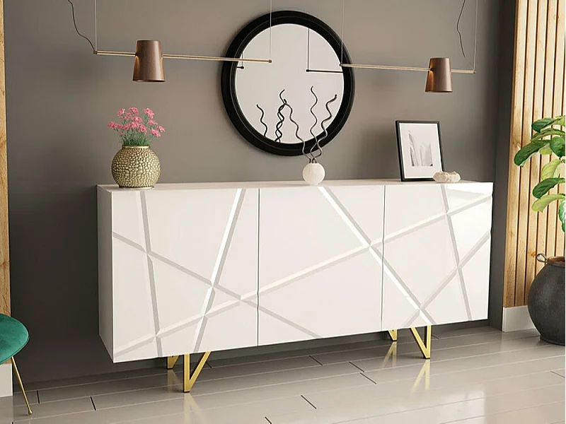 Buffet Mavmave 101, Blanc|Blanc brillant, 76x160cm, Le nombre de portes: 337cm