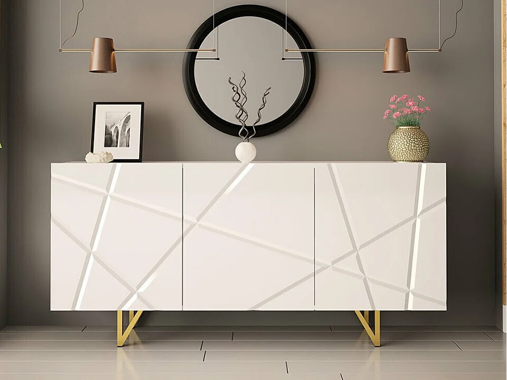 Buffet Mavmave 101, Blanc brillant|Blanc, 76x160cm, Le nombre de portes: 337cm