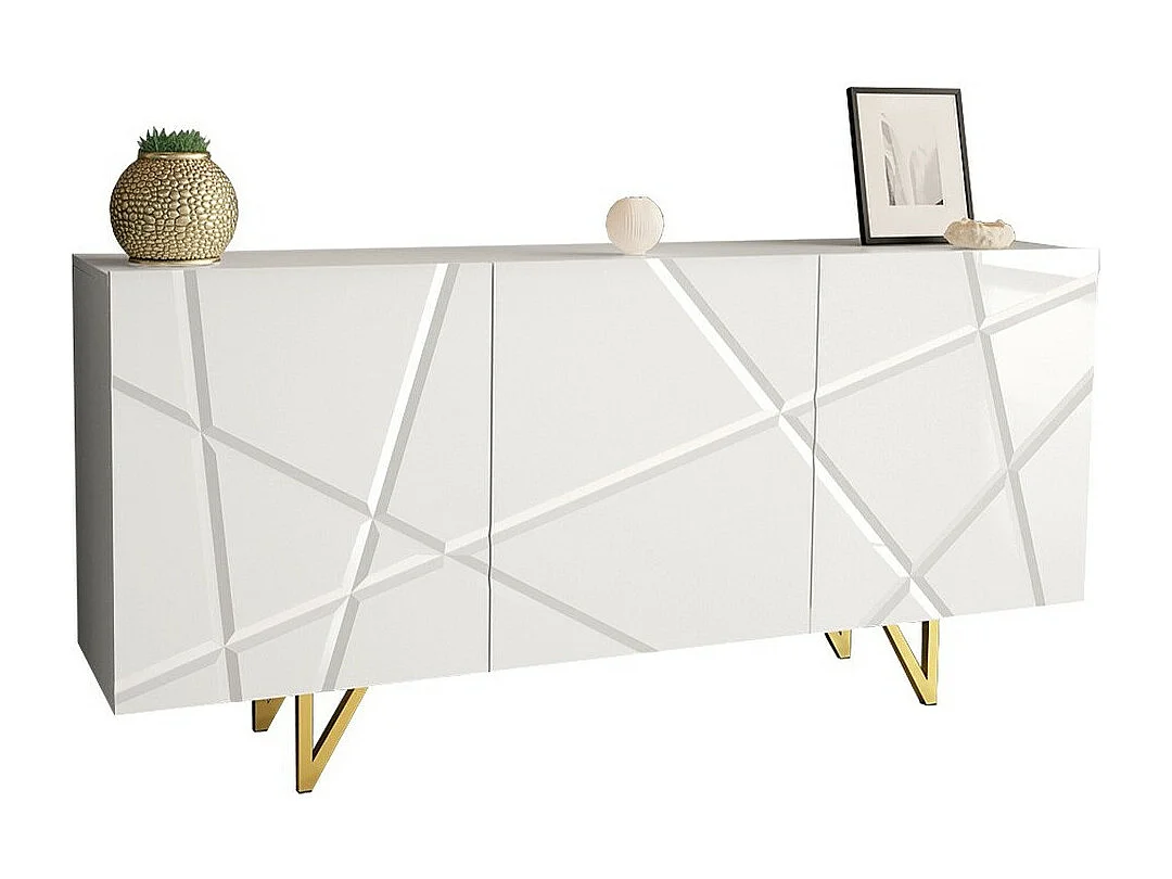 Buffet Mavmave 101, Blanc brillant|Blanc, 76x160cm, Le nombre de portes: 337cm