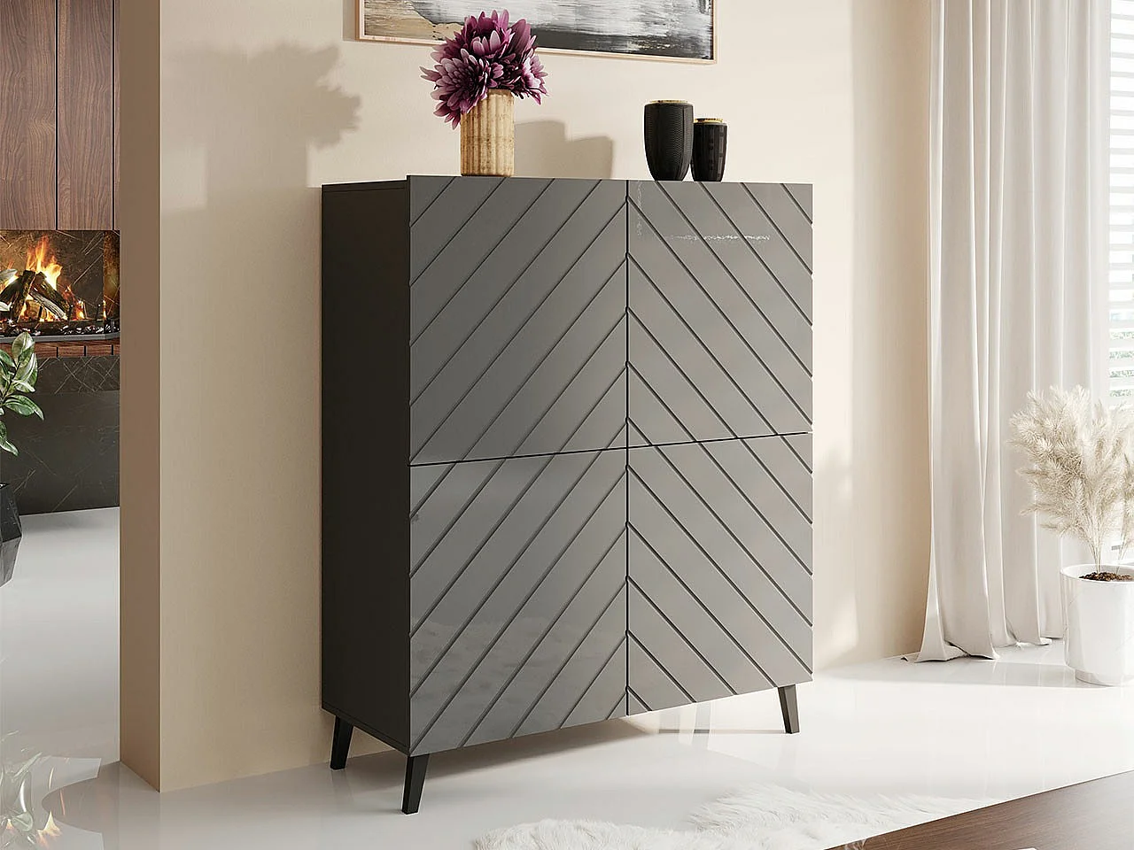 Buffet Charlotte 179, Graphite|Graphite brillant, 122x101cm, Le nombre de portes: 440cm