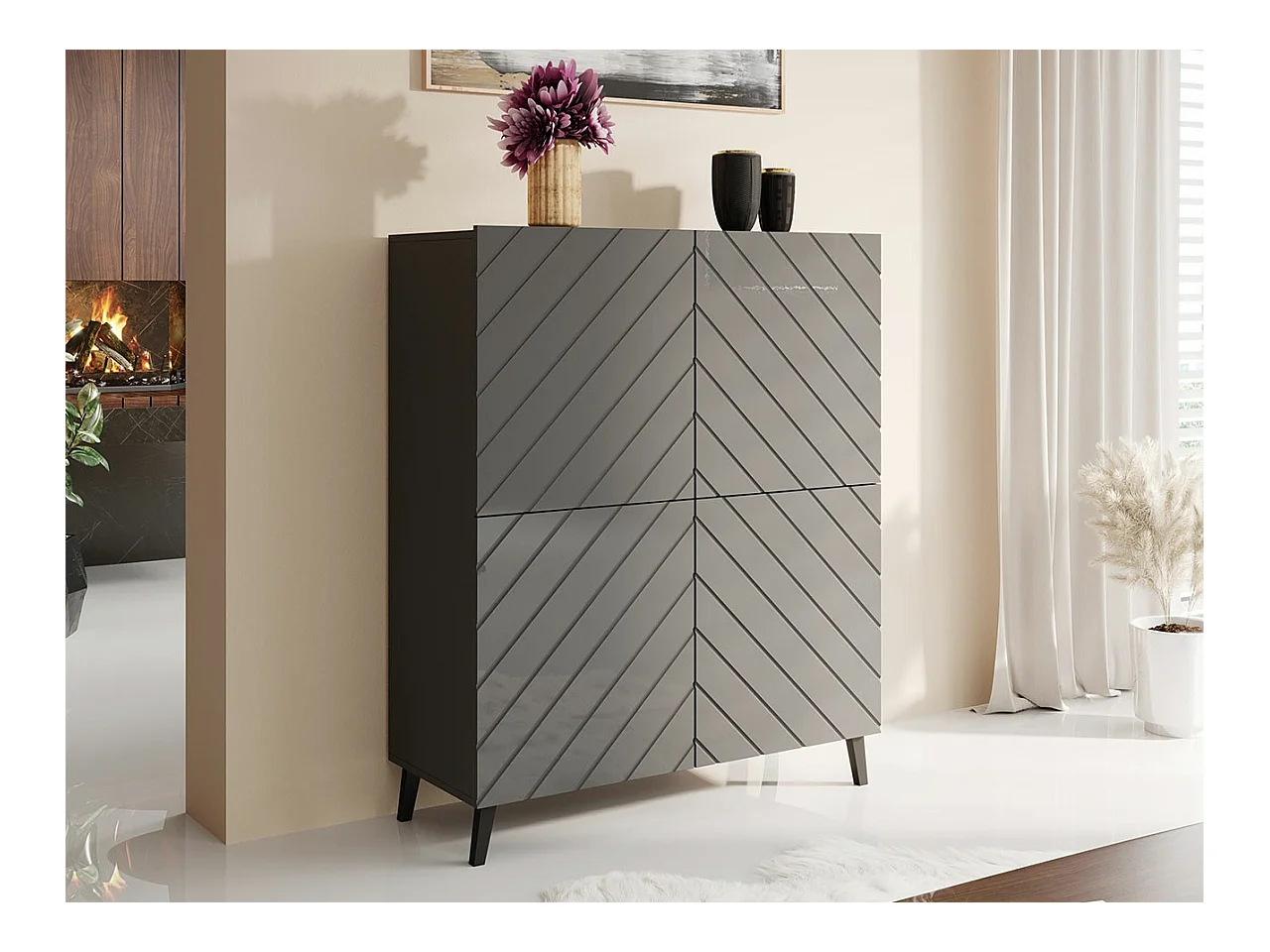 Buffet Charlotte 179, Graphite brillant|Graphite, 122x101cm, Le nombre de portes: 440cm