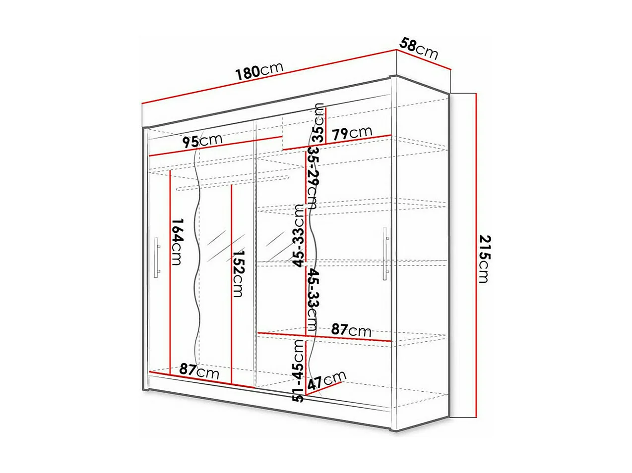 Armario Closico 125, Blanco, 215x180x57cm, Puertas de armario: Correderas