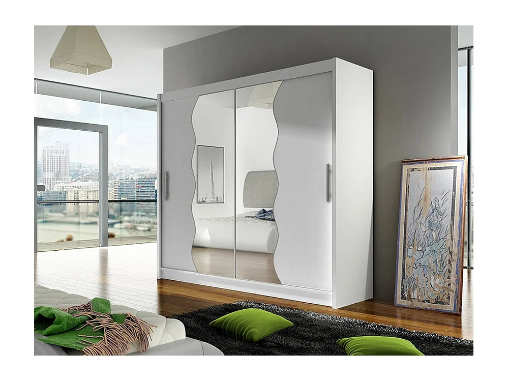 Armoire Closico 125, Blanc, 215x180x57cm, Portes d'armoire: Coulissantes