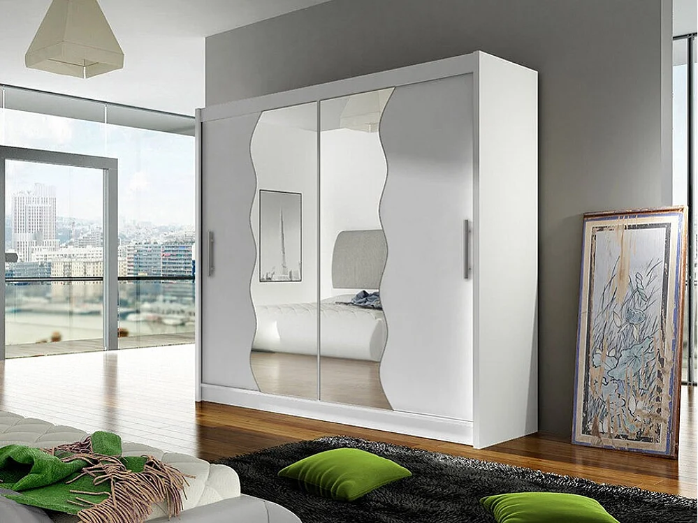 Armoire Closico 125, Blanc, 215x180x57cm, Portes d'armoire: Coulissantes