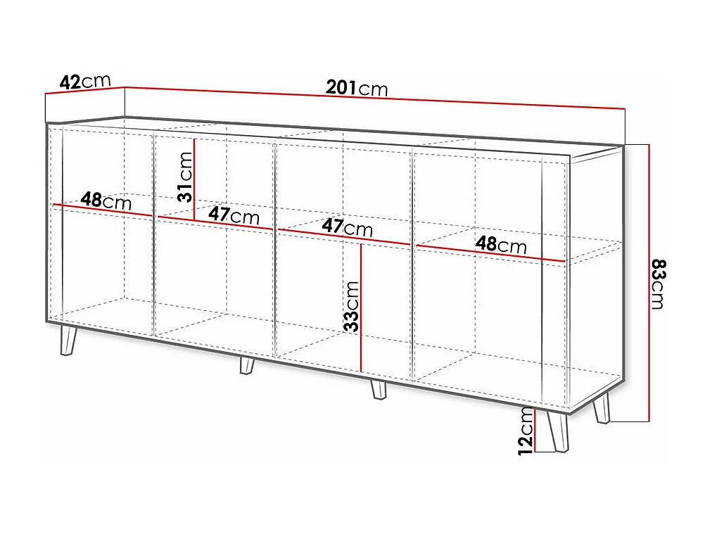 Buffet Charlotte 183, Noir|Craft chêne, 83x201cm, Le nombre de portes: 442cm