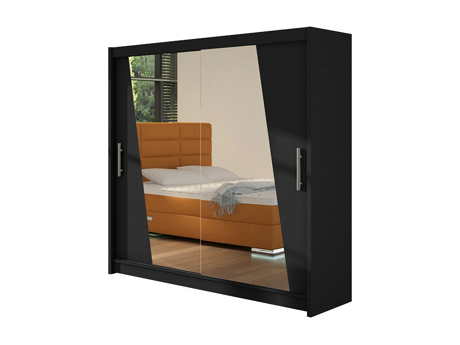 Armoire Closico 144, Noir, 215x180x58cm, Portes d'armoire: Coulissantes