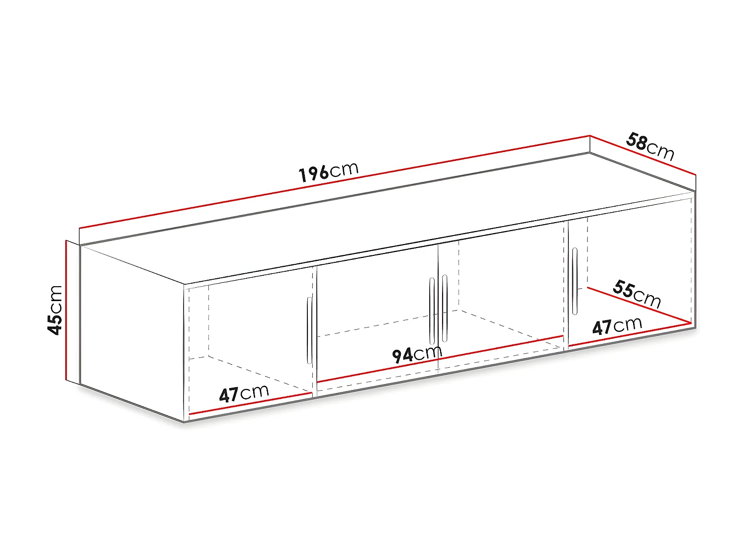 Aparador Dortivu 146, Roble Sonoma, 45x196cm, Número de puertas: 457cm
