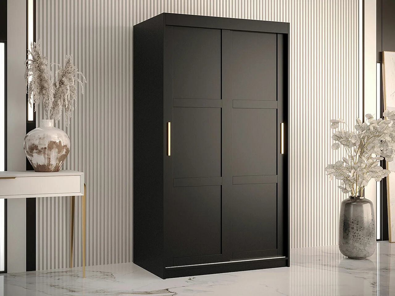 Armoire Ferfere 100, Noir, 200x100x62cm, Portes d'armoire: Coulissantes