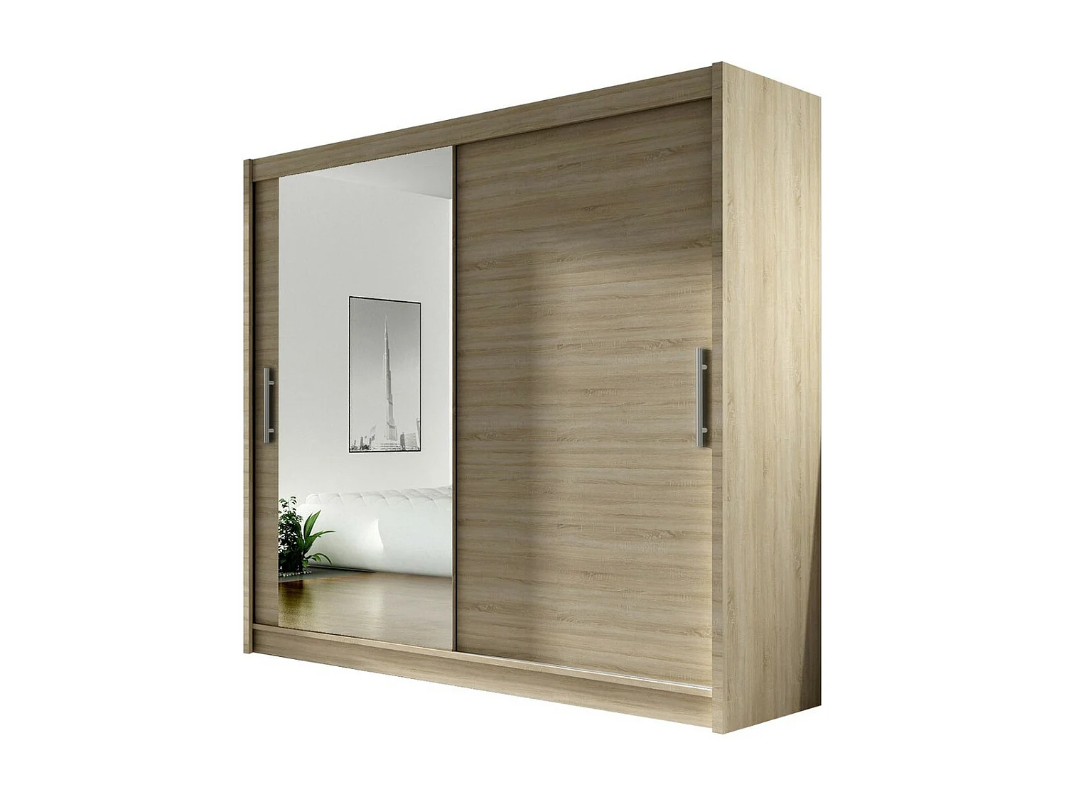 Armario Closico 107, Roble Sonoma, 215x180x58cm, Puertas de armario: Correderas