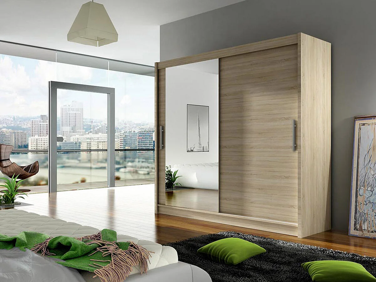 Armoire Closico 107, Sonoma chêne, 215x180x58cm, Portes d'armoire: Coulissantes